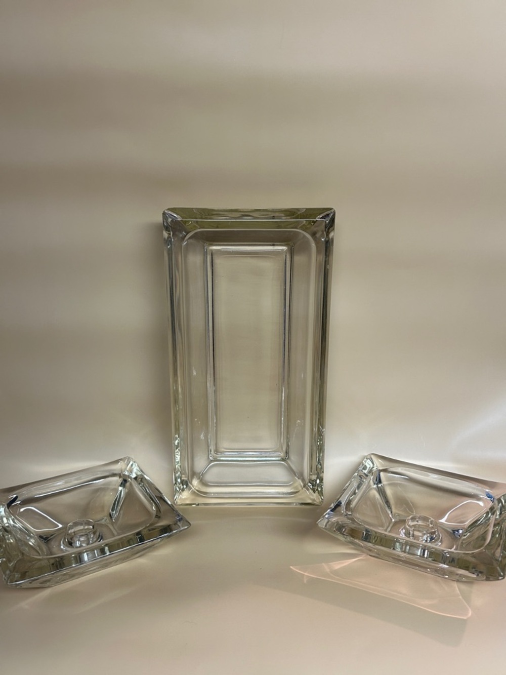 Vintage Heavy Clear Glass Tray and Two candle holder - Picture 2 of 7